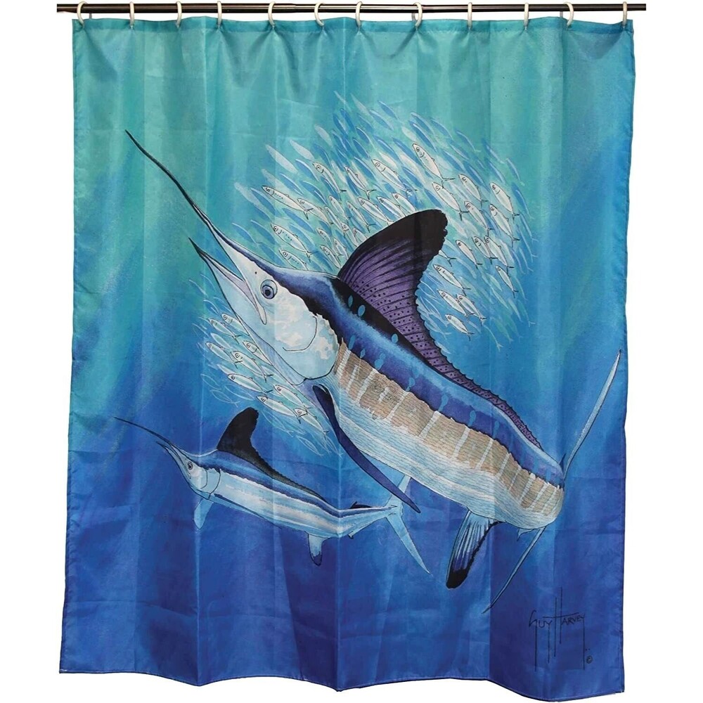 River's Edge Marlin Shower Curtain Nautical Bath Polyester 70 x 72-in Gift NEW